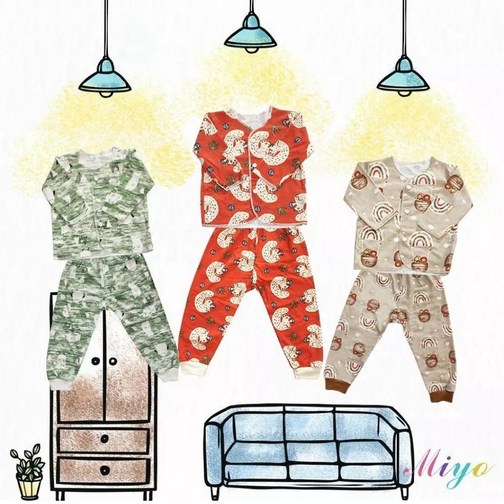 MIYO Setelan Panjang Baju Celana Panjang MIYO MOTIF Terbaru Bayi Size NB