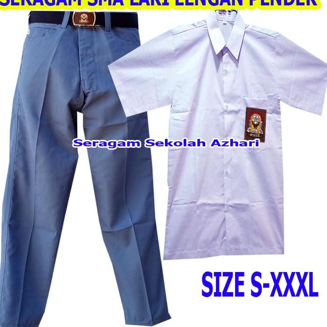 PROMO SETELAN SERAGAM SMA PUTIH ABU ABU LAKI LAKI LENGAN PENDEK JUMBO-SERAGAM SEKOLAH SMA PENDEK PRI