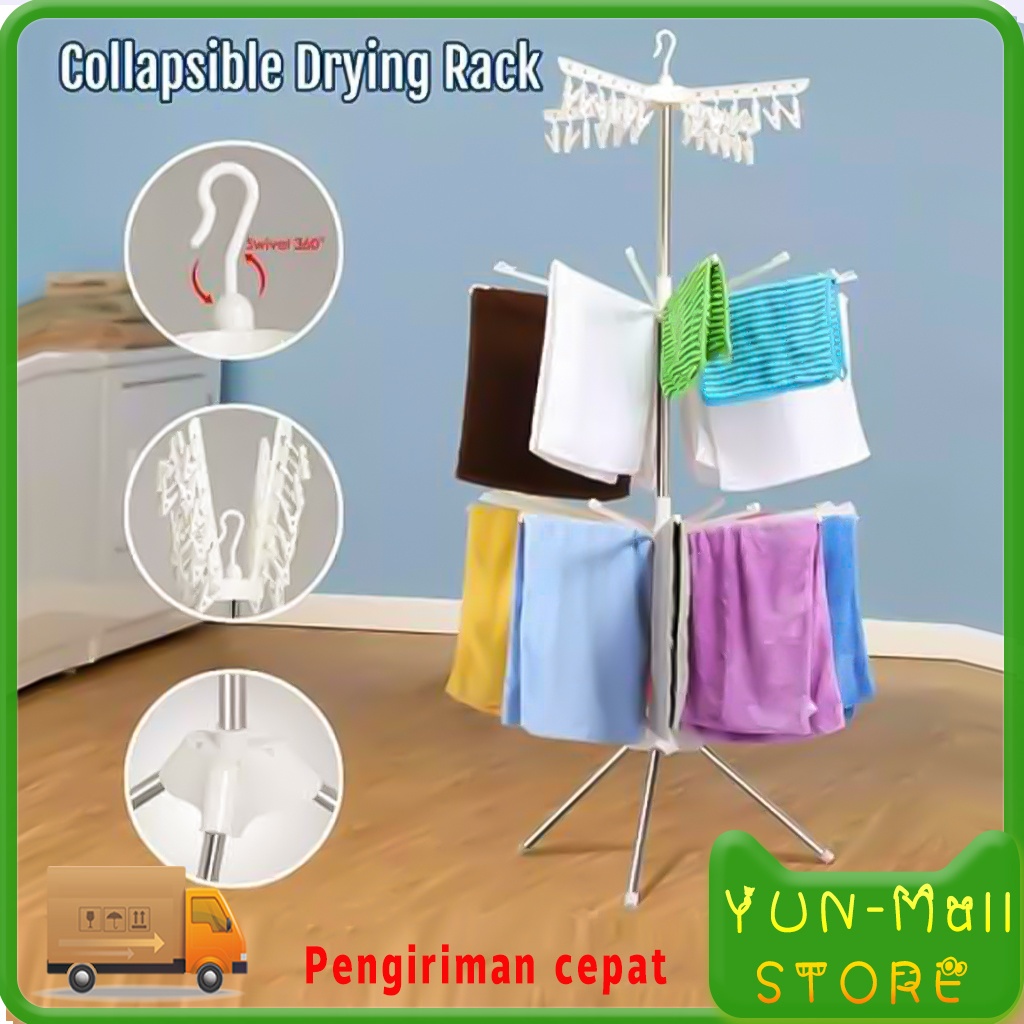 【COD+Pengiriman Cepat】YUN Mall Jemuran Handuk Baju Kaos Kaki Bayi Stand Hanger Berdiri Lipat Foldable Drying Rack 3 Susun/ 2 Sunsun