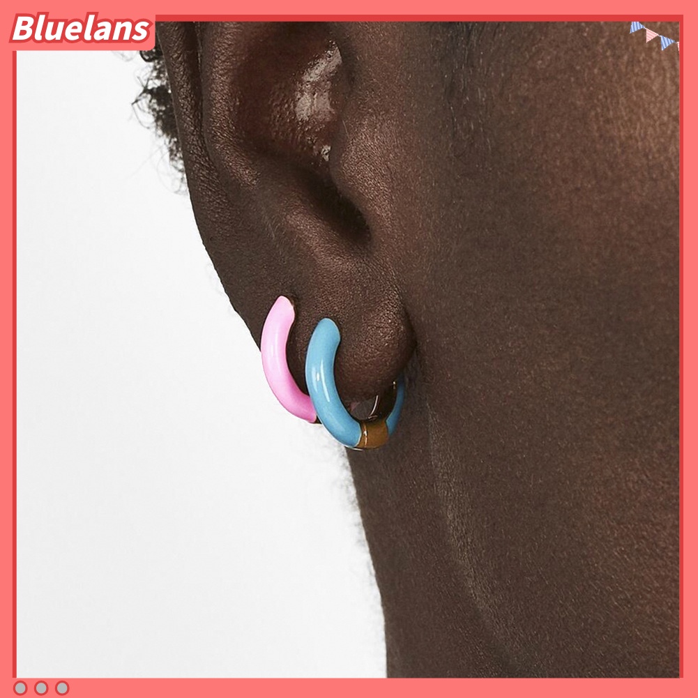 Bluelans Women Fashion Color Block Circle Charm Enamel Huggie Earrings Party Jewelry Gift