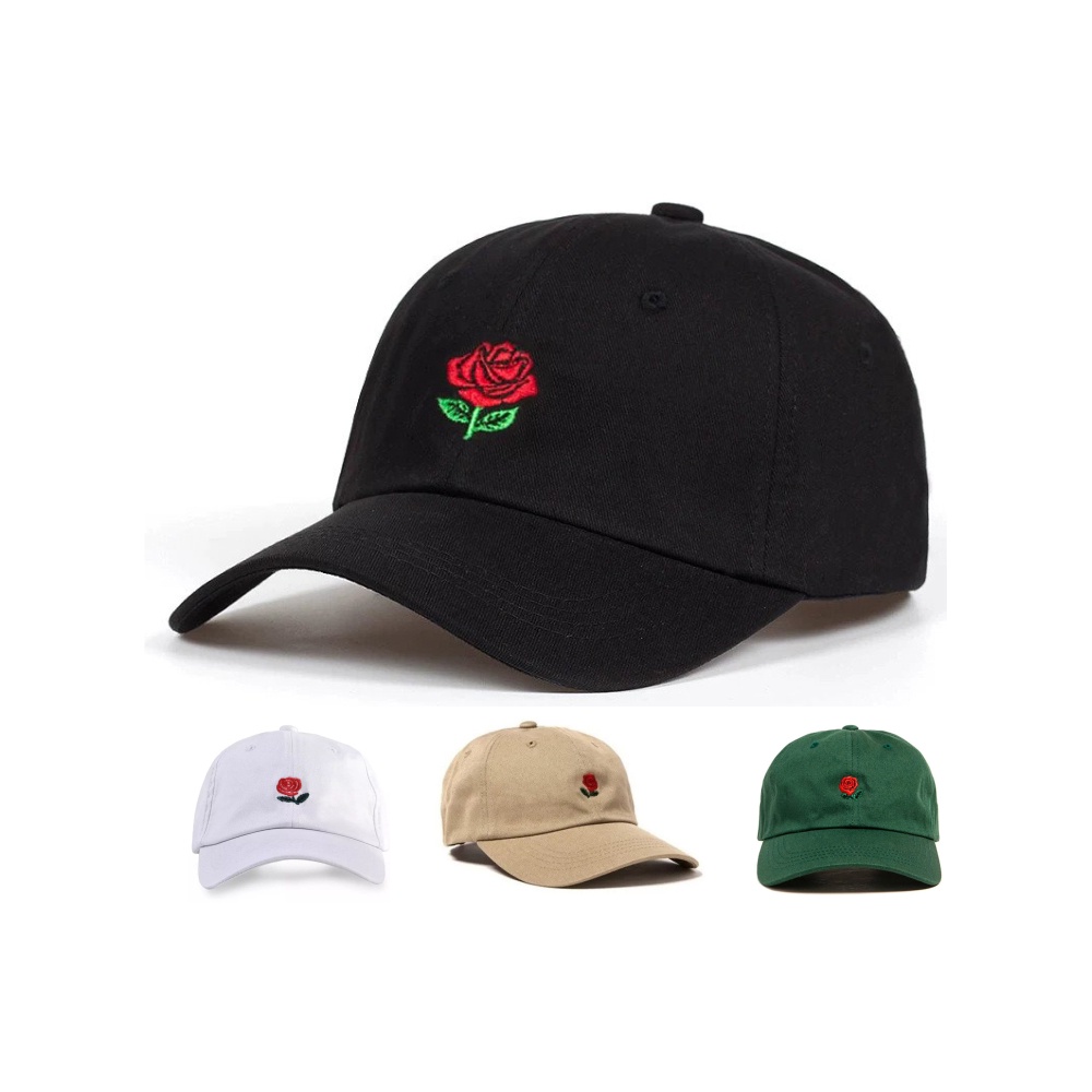 Topi Logo Bunga Mawar Pria dan Wanita / Topi Baseball Unisex Hat Bunga Mawar Merah Bordir Termurah