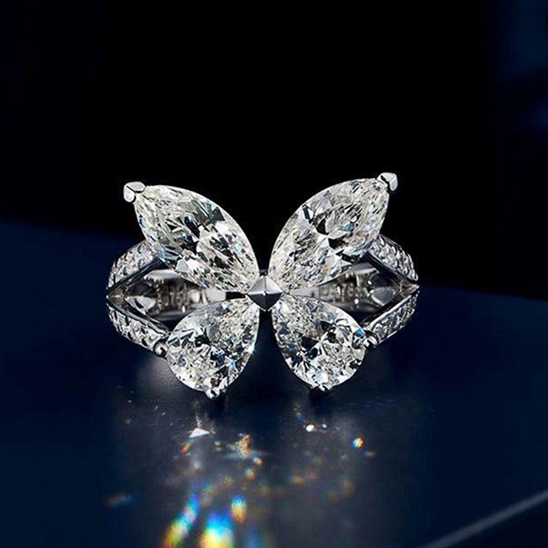 Fancyqube Cincin Bentuk Kupu-Kupu Warna Silver Aksen Kristal Cubic Zirconia Untuk Wanita