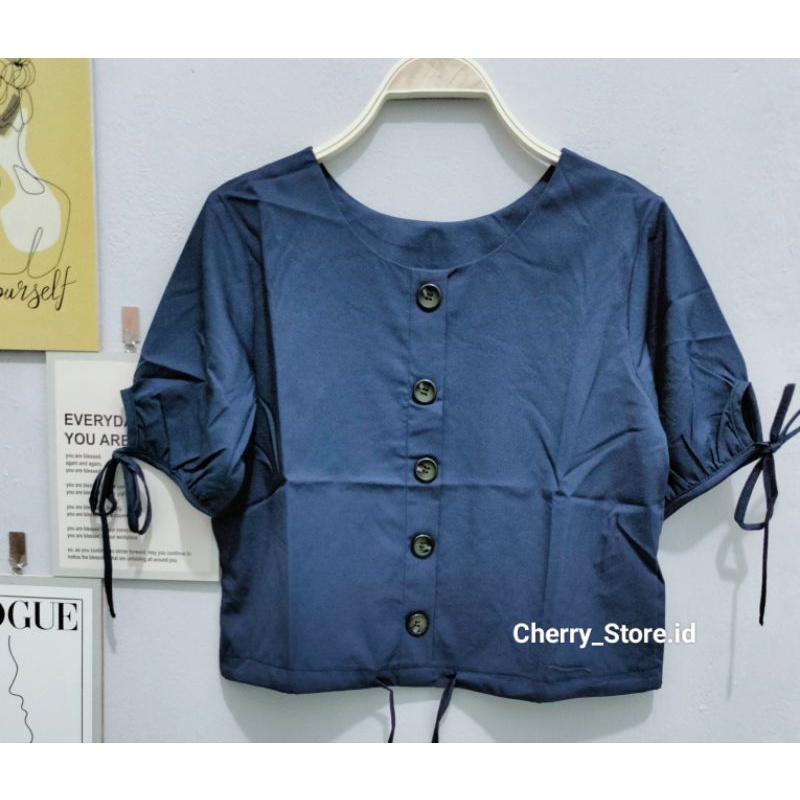 Cherry_blouse atasan kancing variasi model serut Tali bawah