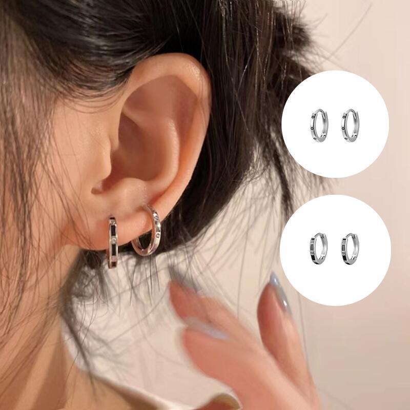 Anting Tusuk Bentuk Bulat Kecil Bahan Sterling silver 925 Gaya korea Untuk Wanita