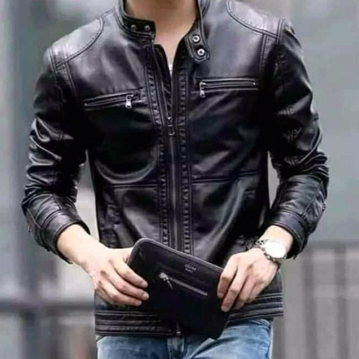 [KODE ETBU0] Jaket Kulit Semi Pria Model Jaket Kulit Asli Model Mandarin Jaket Casual Pria Model Sli