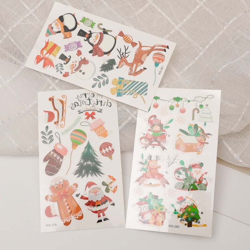 Stiker Tato Temporer Desain Kartun Santa Claus Elk Luminous Tahan Air Untuk Pesta Natal