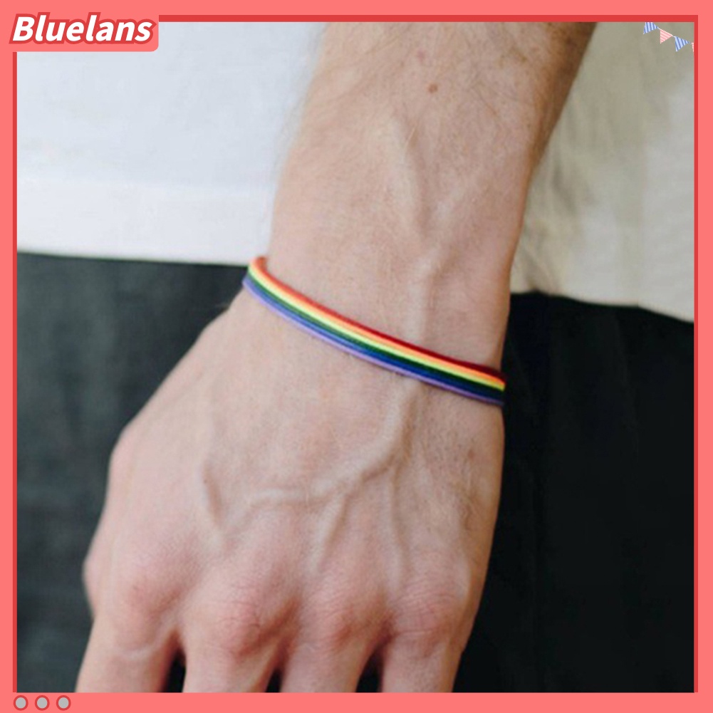 Bluelans Handmade Men Women Rainbow Cord Bracelet Gay Pride Bangle Wristband Jewelry