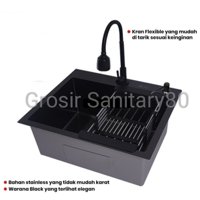 Kitchen Sink 6045 Black Onan/Bak Cuci Piring Hitam/Paket Lengkap - Cuci Piring ( Peralatan Dan