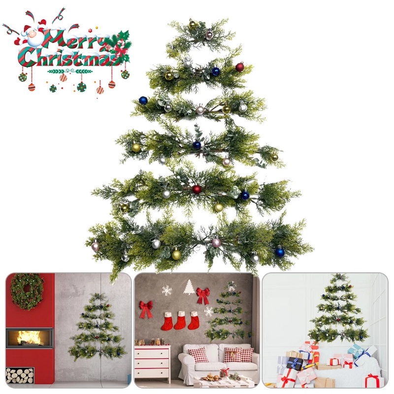 Artificial Wall Hangings with Christmas Balls Wall Mounted Christmas Tree 1Set New Year Decoration Supplies Plastic Tree Hanging Decoration Simulated Christmas Tree Decoration