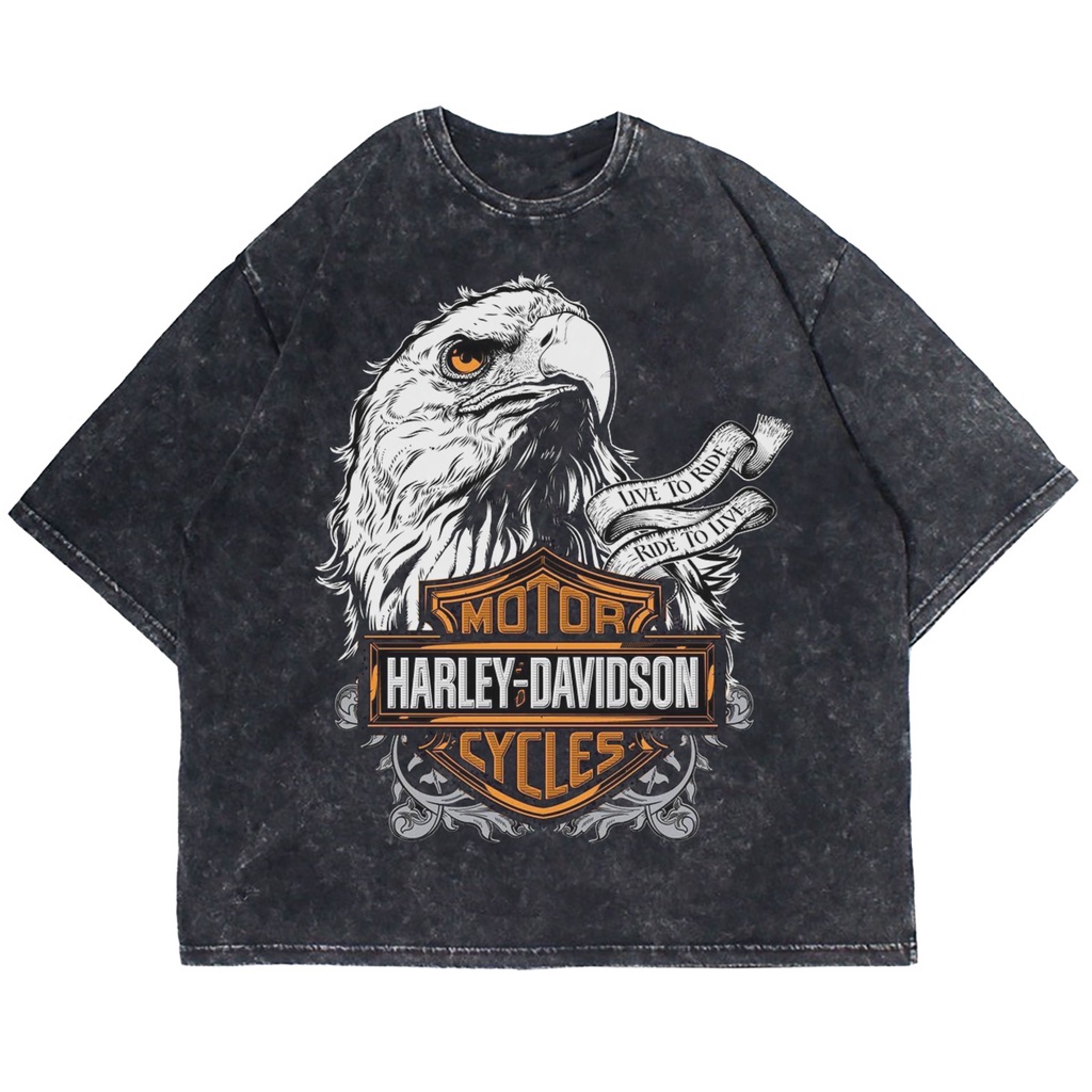 Patternmerch "Harley Davidson Motorcycle" Oversize T-shirt | washed tee | kaos vintage