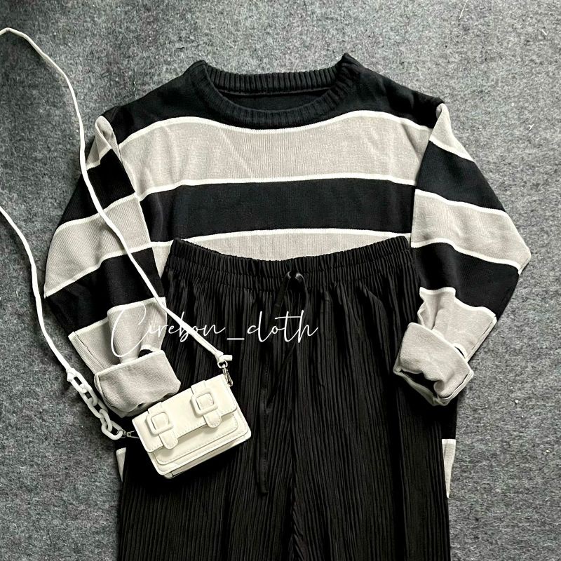 ONE SET SWEATER KEILA (Cirebon Cloth)-Keila + Lidi Black
