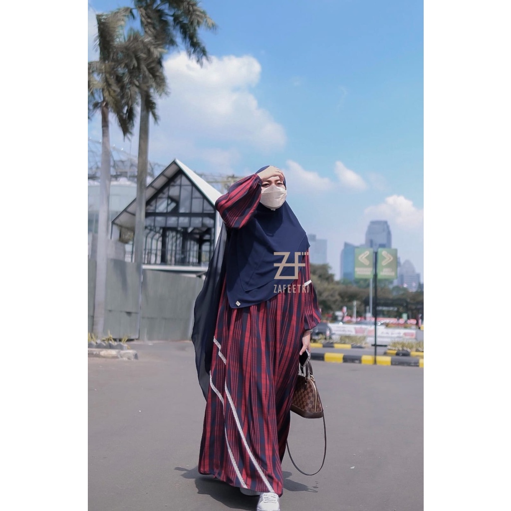 GAMIS SYARI HARIAN REDNAVY TARTAN SET DRESS BY ZAFEETRI