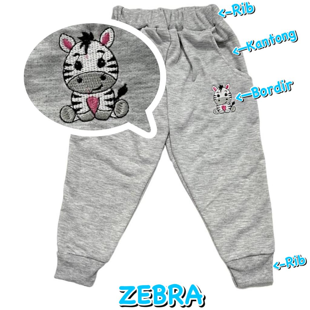 (1 KG BISA MUAT 11 PCS) CELANA PANJANG JOGER RIB SANTAI FASHION ANAK ABU ZEBRA