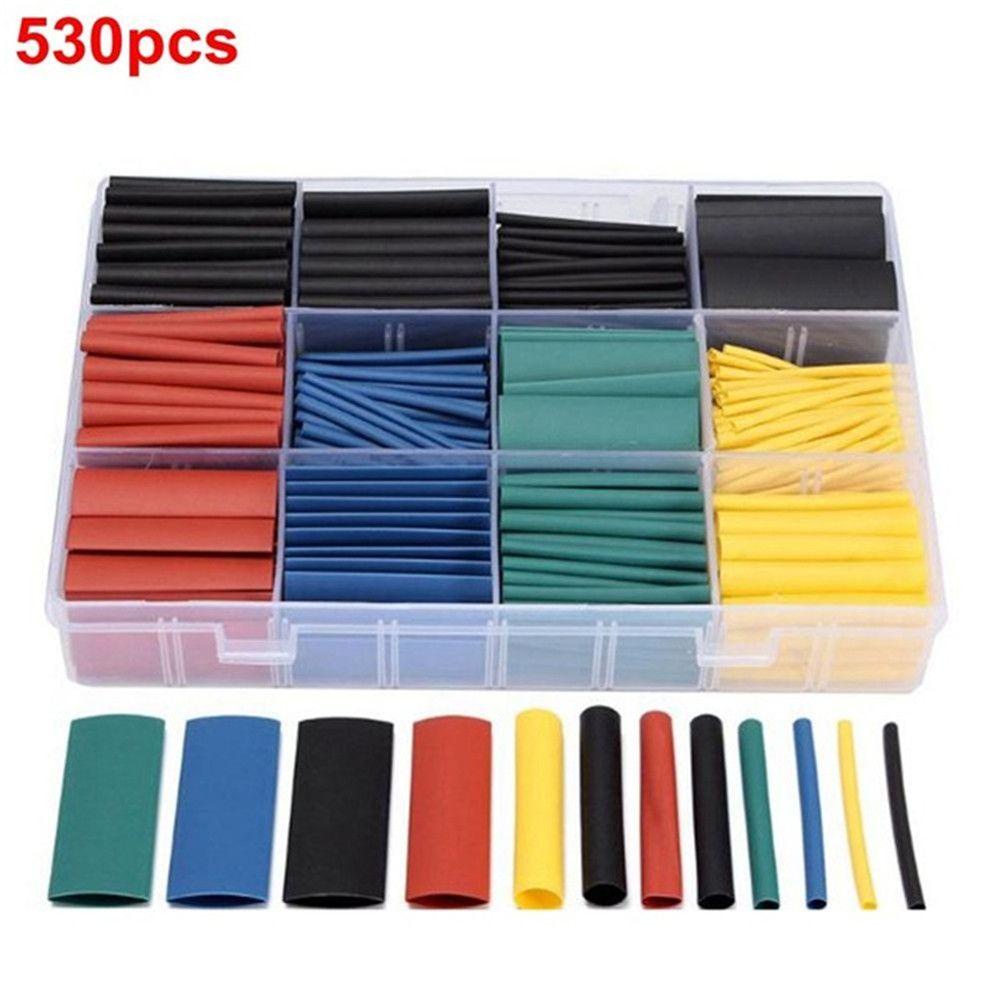 【 ELEGANT 】 530 Pcs Heat Shrink Tubing Warna-Warni Dengan Kotak Polyolefin Aksesoris Kabel Kawat Lengan Kit