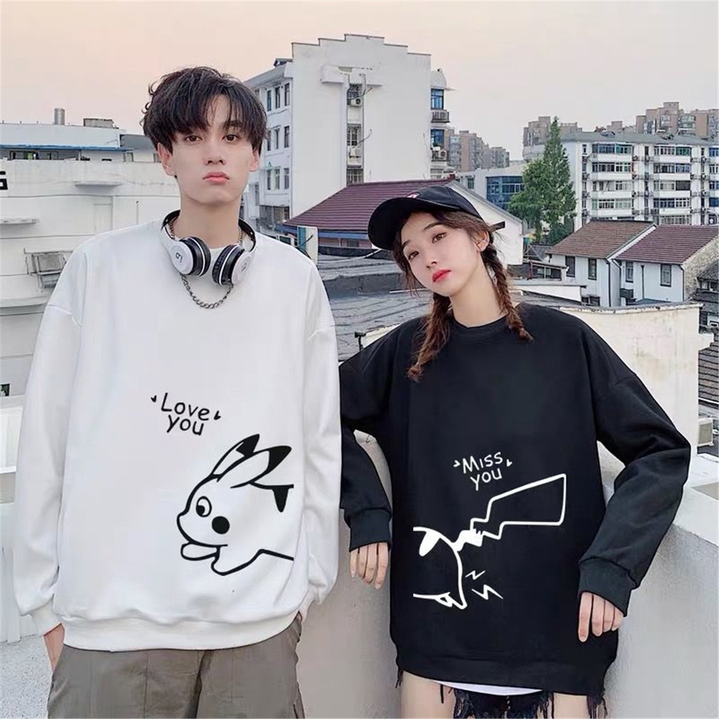 Promo COD Sweater Pria Wanita Cowok Cewek Pasangan Anime Pikachu Lucu Kaus Musim Gugur Hoodie Cetak Mouse Longgar Harajuku Kartun Keren Fashion Wanita Mantel Streetwear Gadis