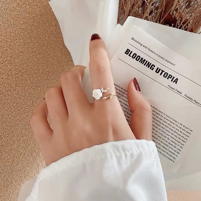 Cincin Model Terbuka Aksen Mutiara Gaya Korea Untuk Wanita