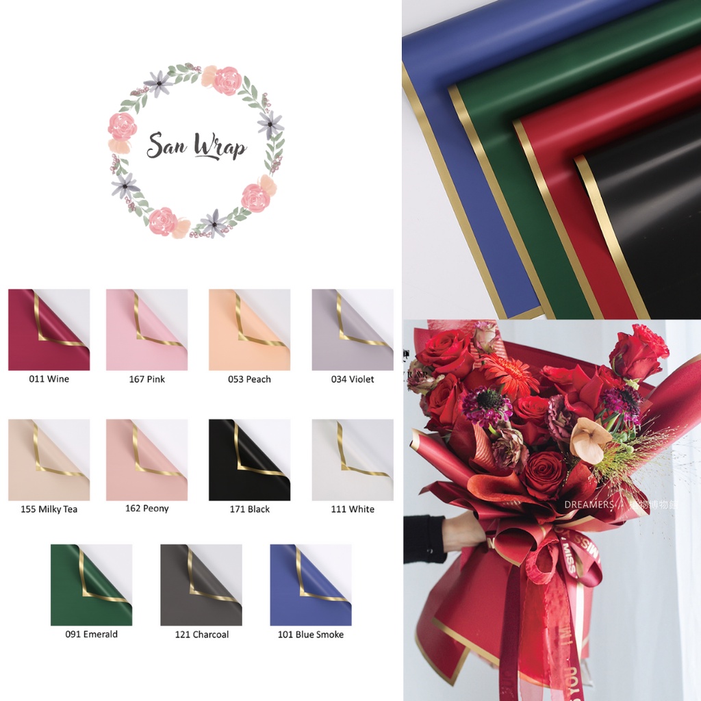 

(5 Lembar) Flower Wrapping Paper Varian List Gold Solid Kertas Buket Bunga Cellophane Florist
