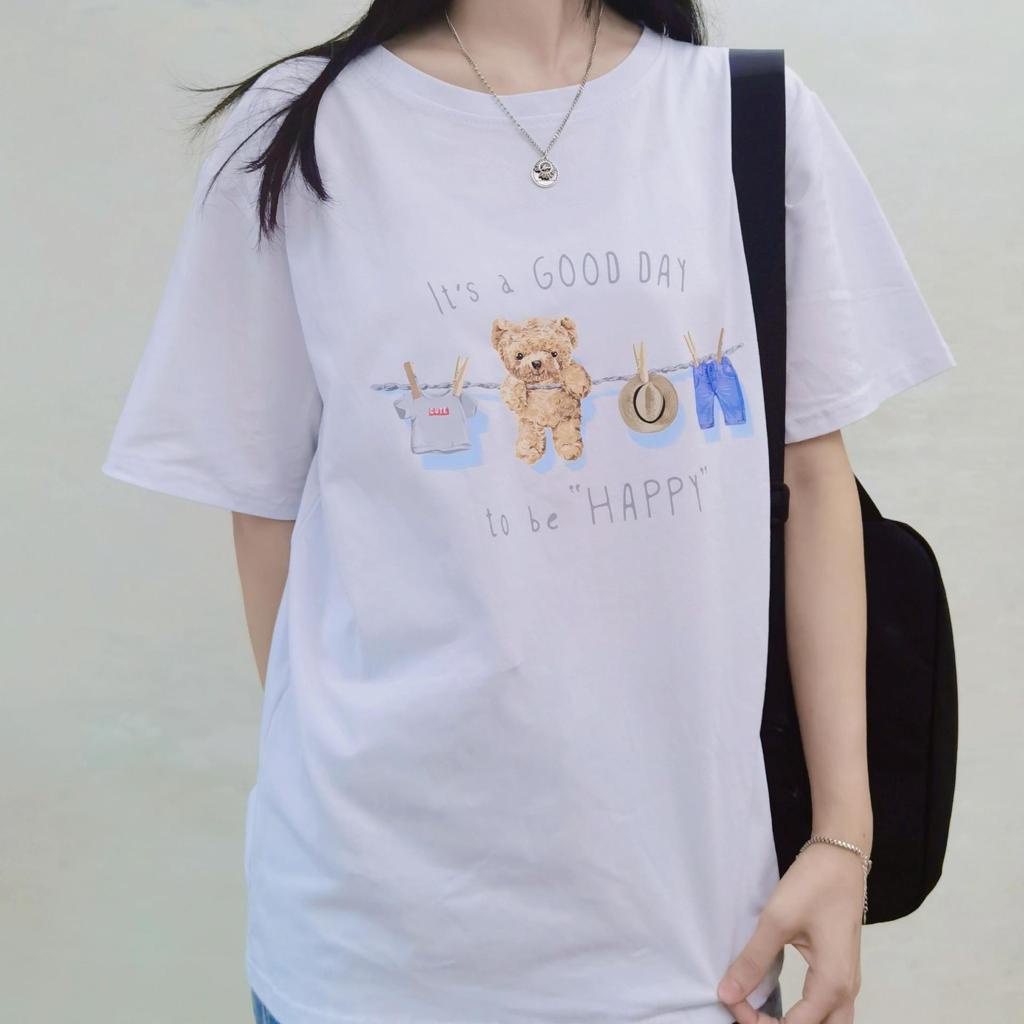 [littlecrab] Kaos Oversize It's A Good Day To Be Happy Jemur Baju Boneka Topi Celana Unik T-shirt Couple Unisex Hitam Putih Colorful Sablon Berkualitas Aesthetic Korean Style