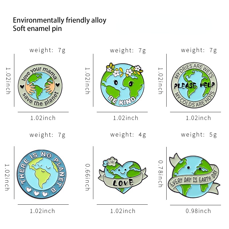 Kartun Melindungi Bumi Enamel Pin Lucu Smiley Earth Bros Lencana Kerah Pin Hadiah Perhiasan Lingkungan Untuk Teman Anak