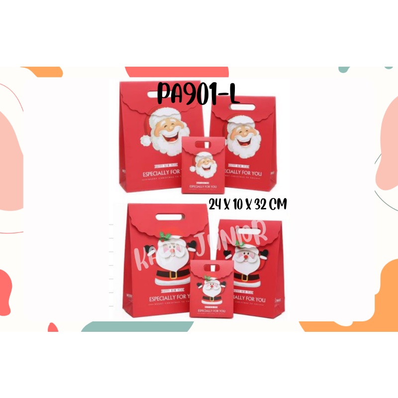 

KJ!! TAS KADO ULANG TAHUN CRISTMAS MURAH LUCU PAPERBAG MOTIF NATAL SANTA UK.L 24x10x32 PA901L/PA902M