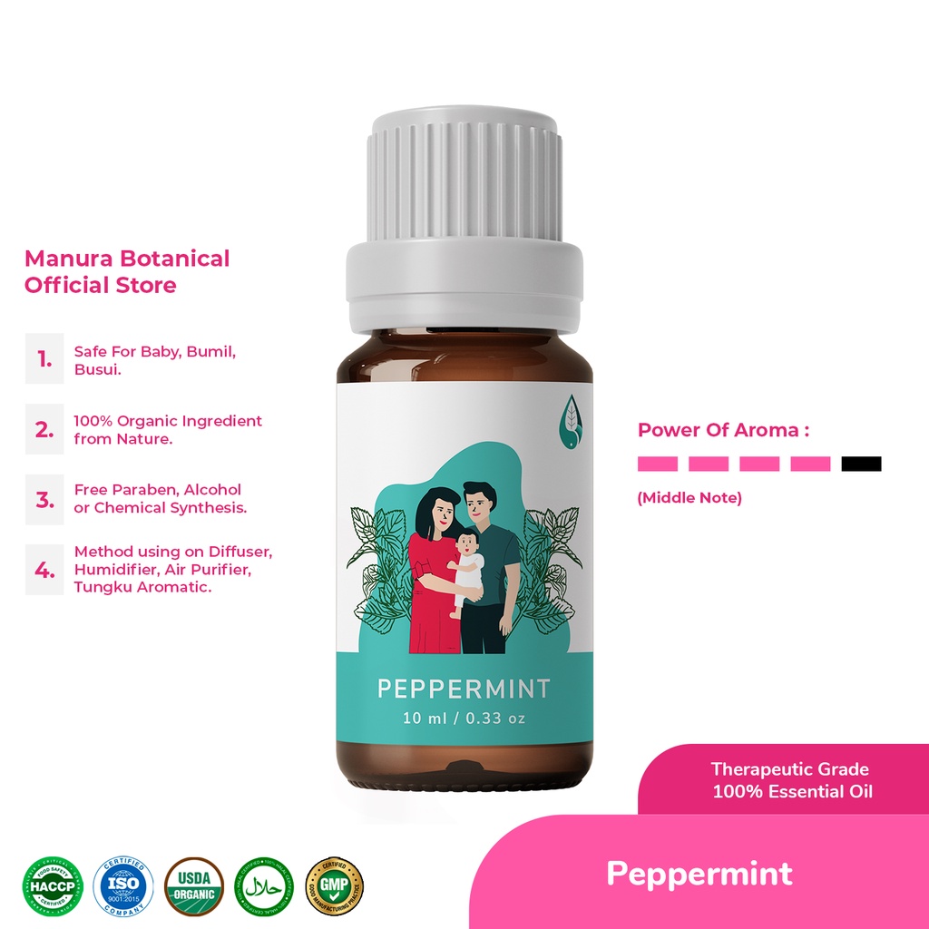 Peppermint - Manura Essential Oil Diffuser Humidifier Aromatherapy Certified Organic &amp; Therapeutic Grade #NON-BLEND