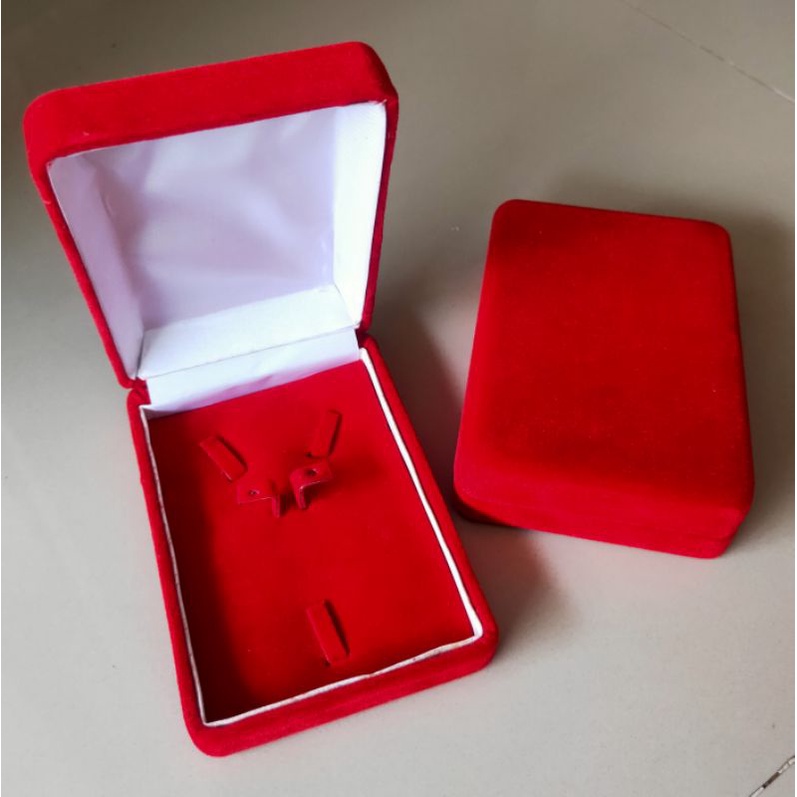Kotak Tempat SET Perhiasan Bludru Panjang Cincin Kalung Anting Untuk Hantaran