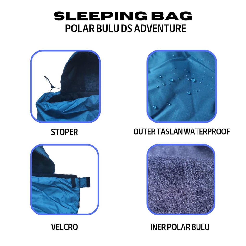 Sleeping bag bulu Ds Adventure premium tebal waterproof / sliping bag gunung / sleping bag polar bulu / sleeping bag waterproof / sleping bag camping / selimut camping / kantong tidur camping/ sliping bag bulu