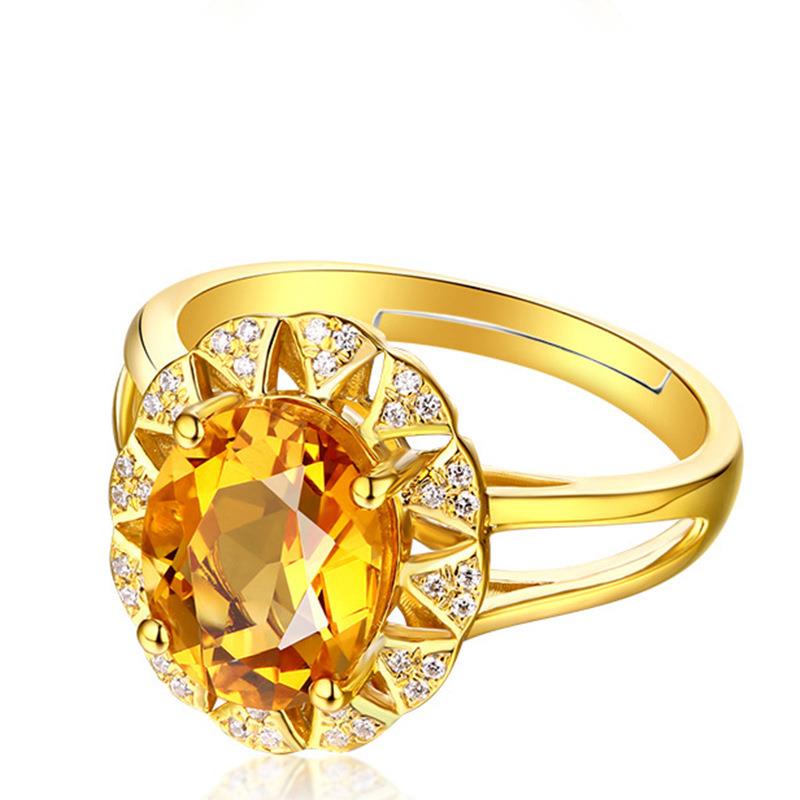 Permata Sampanye Kuning Cincin Baja Titanium Kristal Rose Gold Berlian Fashion Wanita Pertunangan Pernikahan Rings