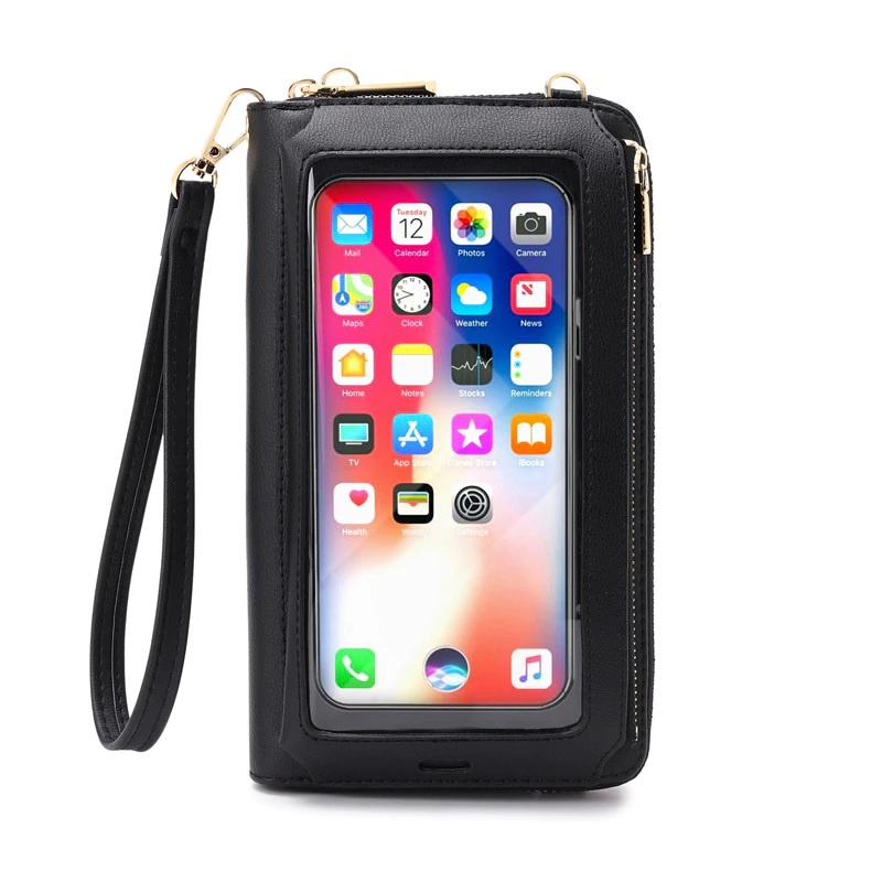 Dompet Hp Selempang  Gratis Tali Selempang Bisa Di Atur Transparan Kulit Sintetis Bisa Charging dan Headshet Multifungsi Kekinian Model Import Korea