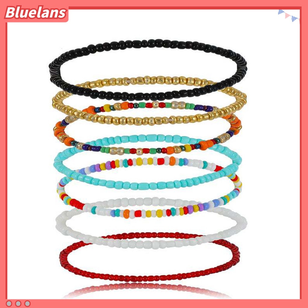 7 Pcs Gelang Kaki Manik-Manik Bulat Handmade Gaya Bohemian Untuk Wanita