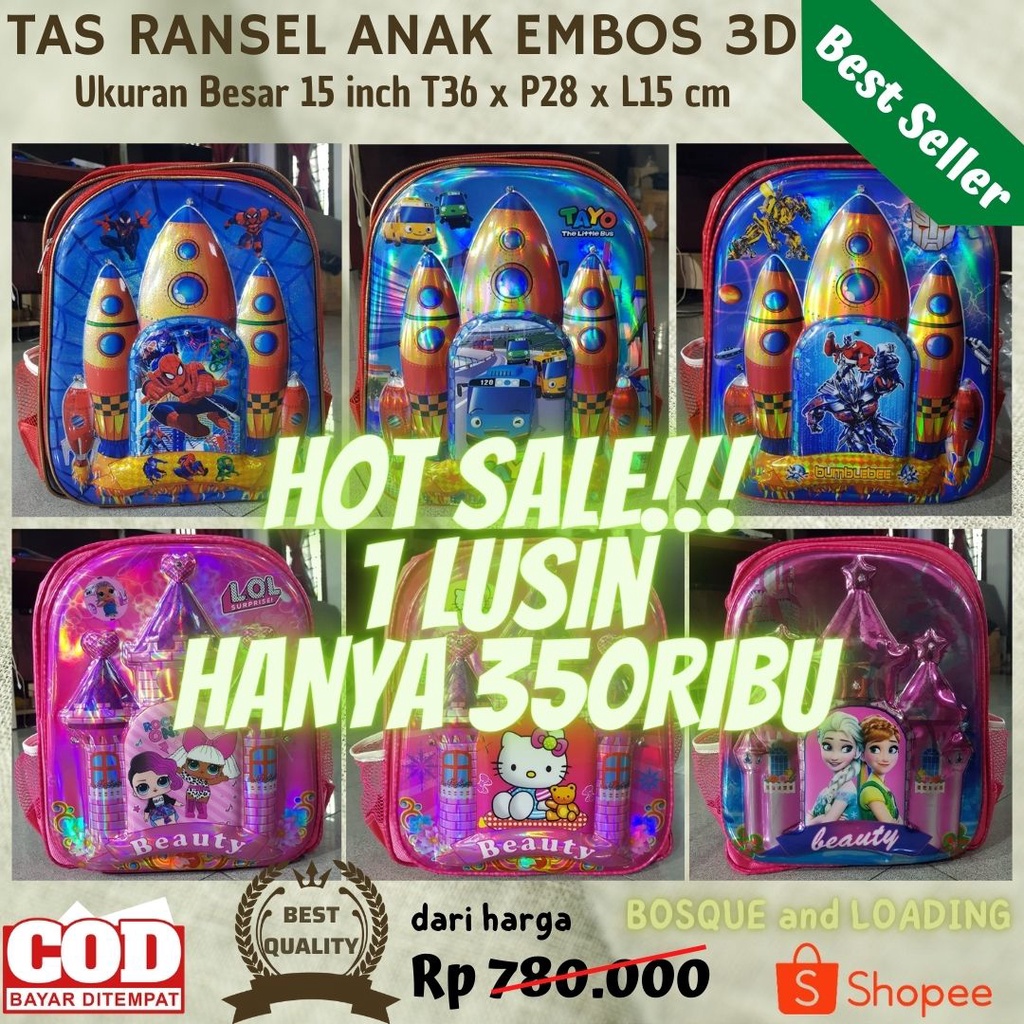 BANTING HARGA!!! 12pcs Tas Ransel Anak Embos LED [Baca Deskripsi!!!] LOL Hello Kitty Frozen Tayo Spiderman BumbleBee Robot Tas Anak Sekolah SD Termurah CAHAYA BUNDA SHOP