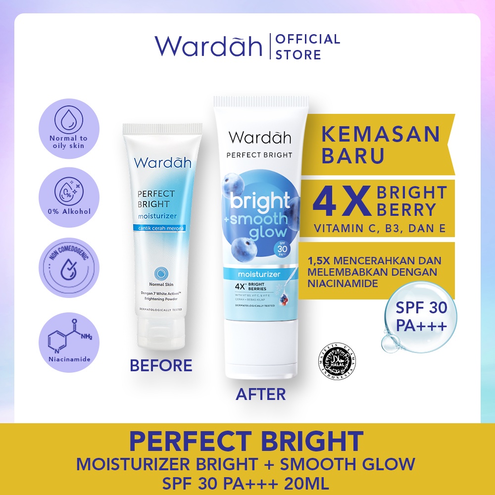 GIRLSNEED77 (COD) Wardah Perfect Bright Moisturizer Bright + Oil Control SPF 30 PA+++ 20 ml - Pelembab untuk Kulit Normal Cenderung Berminyak