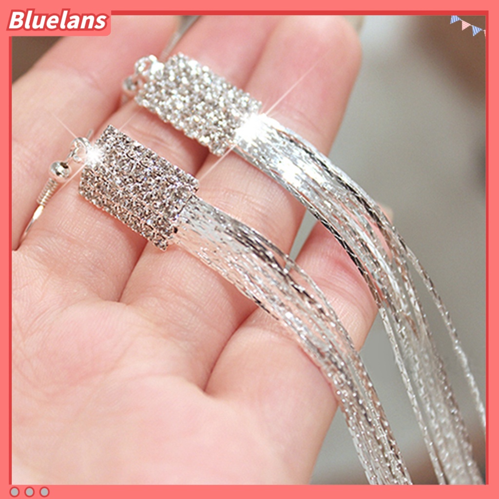 Bluelans 1 Pair Women Square Rhinestone Drop Earrings Long Tassels Chain Dangle Hook Earrings Jewelry