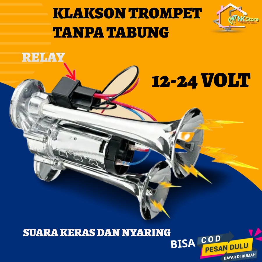 Klakson Kelakson Terompet Trompet Mobil Truk Bus 2 Corong Tanpa Tabung 12-24 Volt 95dB Dengan Include Relay