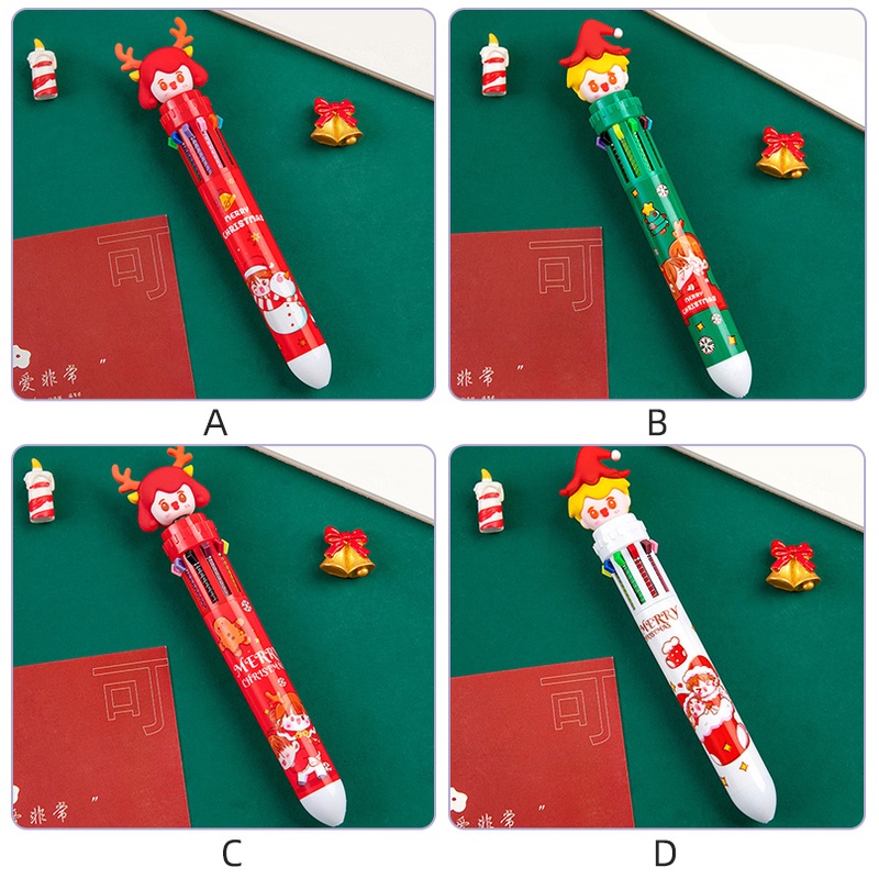 10 in 1 Pulpen / Bolpoin Retractable Seri Merry Christmas Warna-Warni Untuk Anak