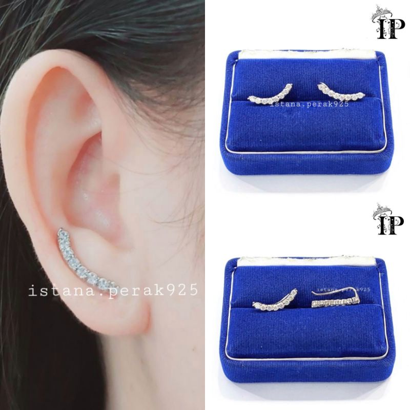 ANTING TUSUK PERAK ASLI 925 SILVER LAPIS EMAS PUTIH-MODEL TUSUK PANJANG PERMATA-PERHIASAN PERAK WANI