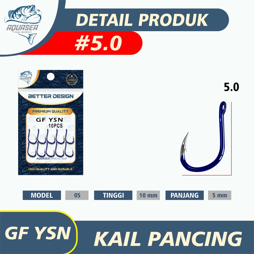 AQUASEA Kail Pancing Premium Warna Biru isi 10pcs/pack High Carbon Steel Barbed Fishing Hook Tackle Kail GFYSN-5.0#10pcs
