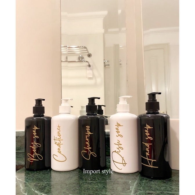 botol HITAM n28 gold new. 500ml aesthetic bottle minimalist refill organizer tempat sabun cair pump estetik