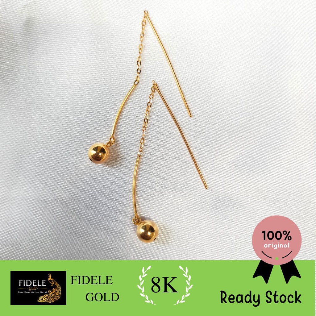 Anting Bola korea emas muda asli kadar muda 375 panjang fashion korea ANT0007