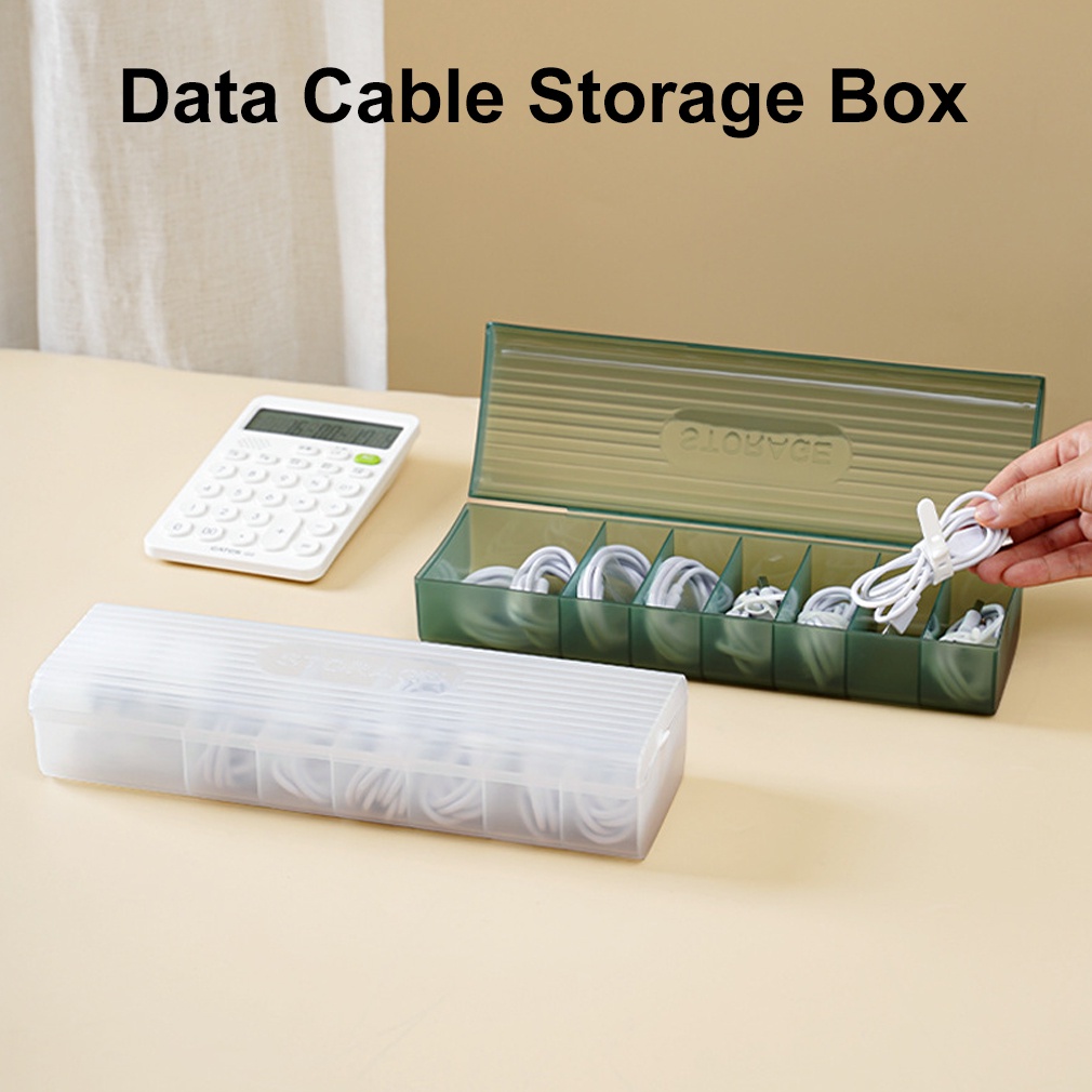 Kotak Penyimpanan Kabel Data / Charger Handphone Multifungsi 7 Sekat Bahan Plastik Warna Hijau / Putih