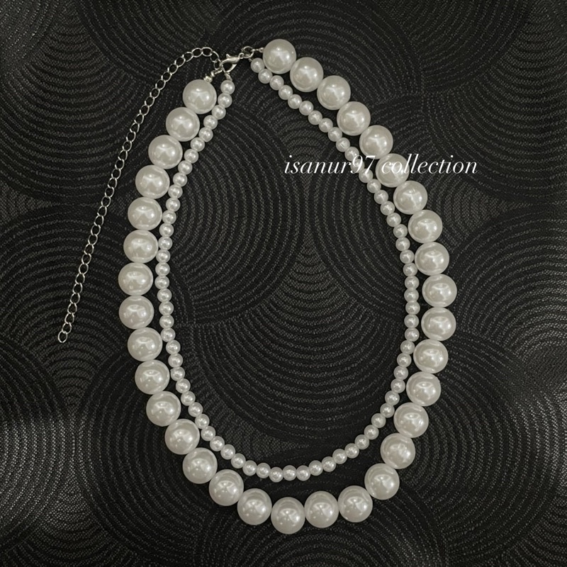 Pearl Necklace Double Big | Kalung Mutiara Pearl Necklace Kalung Korean Fashion