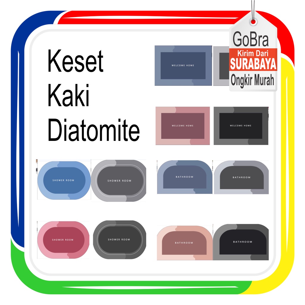 Gobra ♕ KS003 Keset Kaki (Tanpa Kemasan) Bahan Diatomite Anti Slip Simple Polos 40x60CM Alas Lantai Keset Kamar Mandi Import Murah