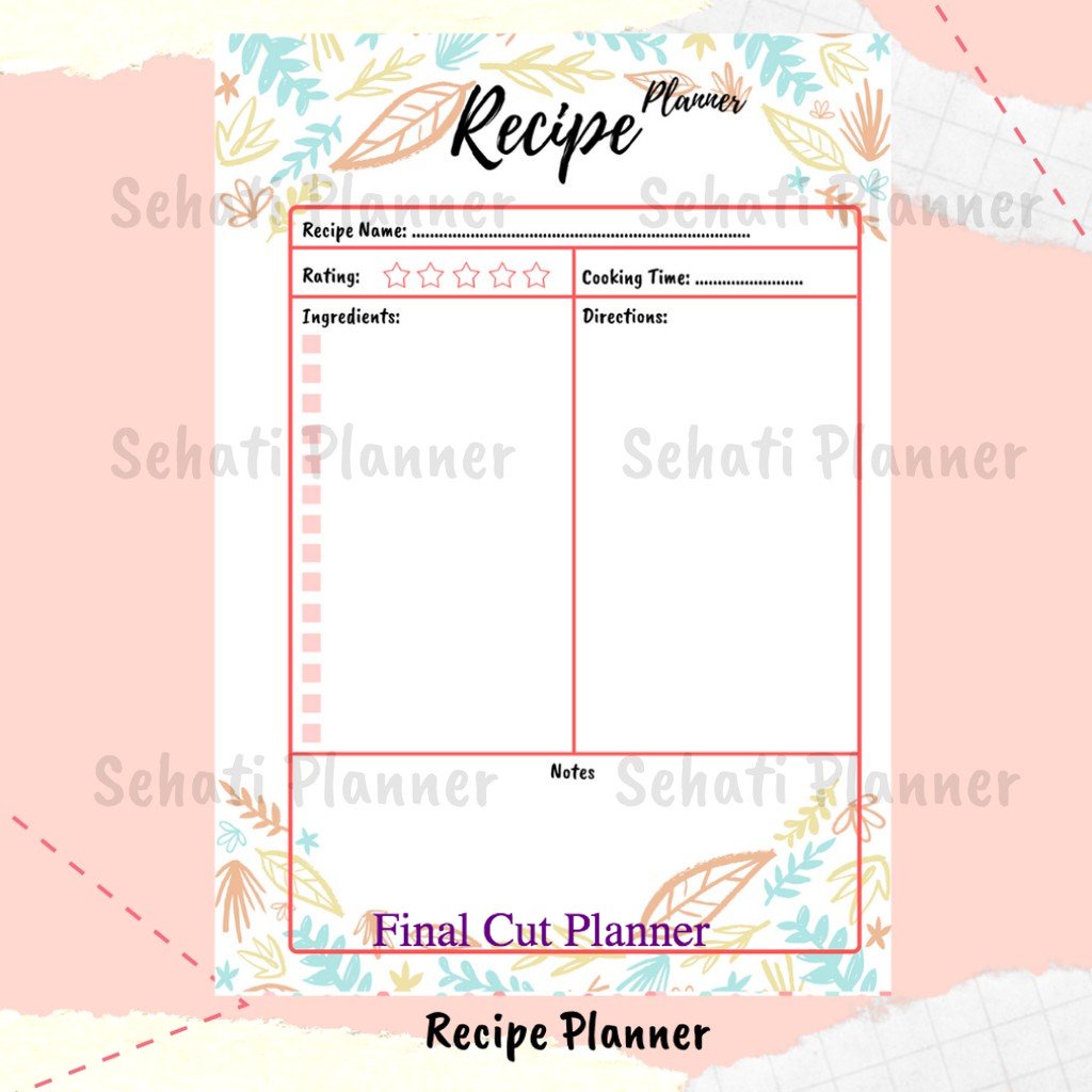 

Recipe Planner / Bullet Journal / Kertas Binder Loose Leaf A5 & B5 / Sehati Planner .