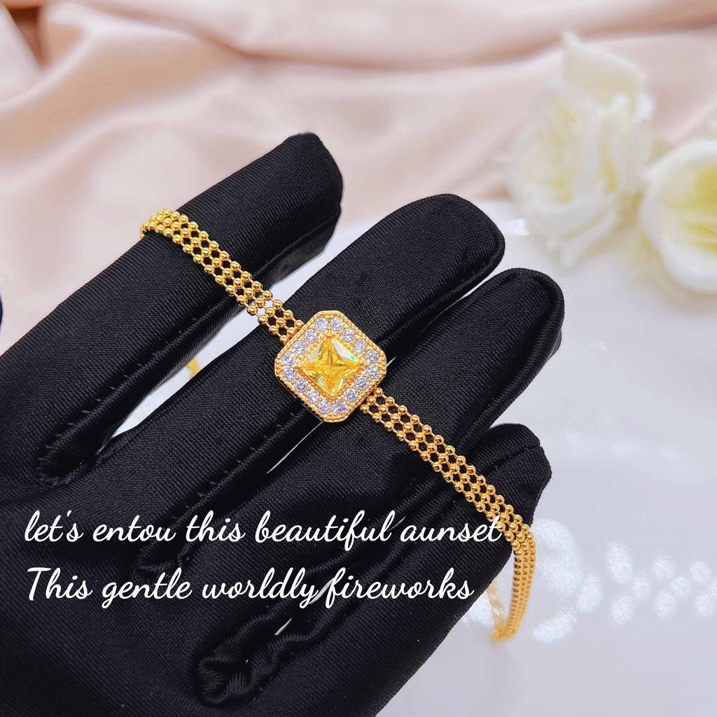 Goldkingdom Fashion Perhiasan Emas Asli Kadar 375 Bangkok Aksesoris Ready Stock Medium Gaya Antik Gelang Manik-Manik Warna Perancis Harta Karun 18K Emas Bantal Dengan Gelang Berlian Kuning