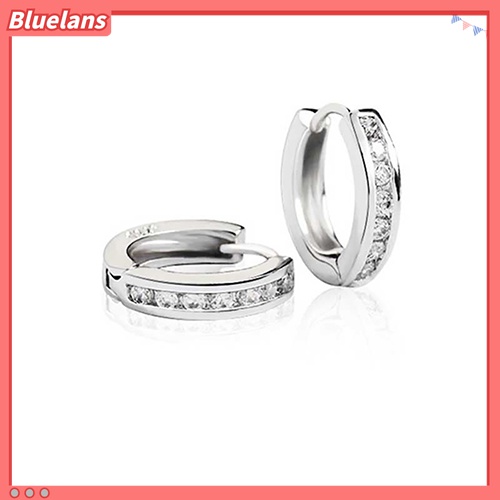 Bluelans Anting Tusuk Bulat Lapis Platinum Hias Berlian Imitasi Untuk Wanita