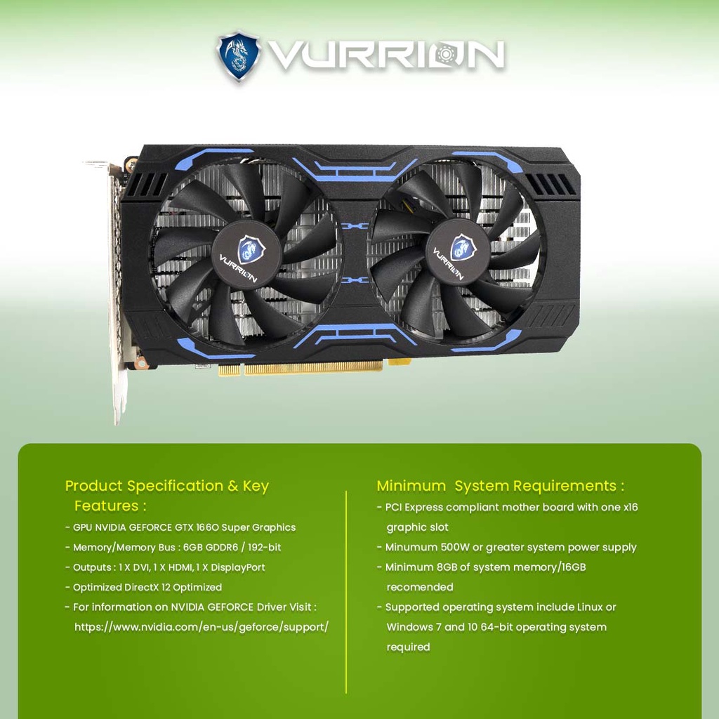 Vga Card GTX 1660 Super S 6GB GDDR6 192Bit Vurion Nvidia GPU GTX1660 1660S