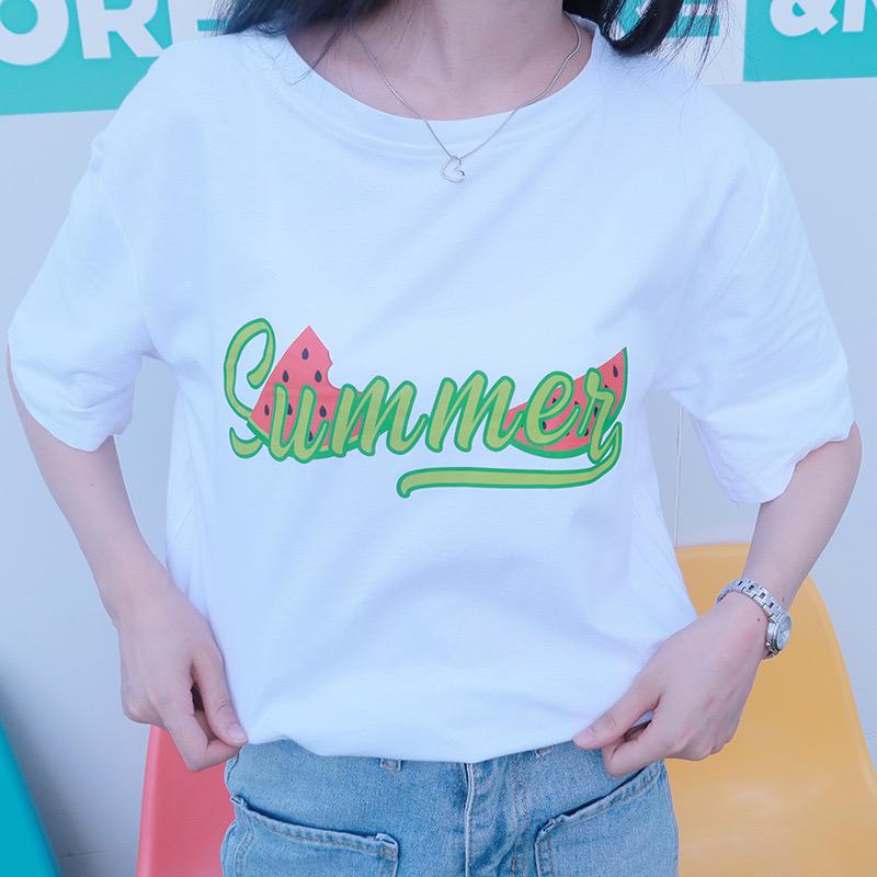[littlecrab] Kaos Oversize Watermelon Summer T-shirt Warna Terang Semangka Hijau Merah Calligraphy Baju Couple Unisex Segar Hitam Putih Simple Berkualitas Korean Style