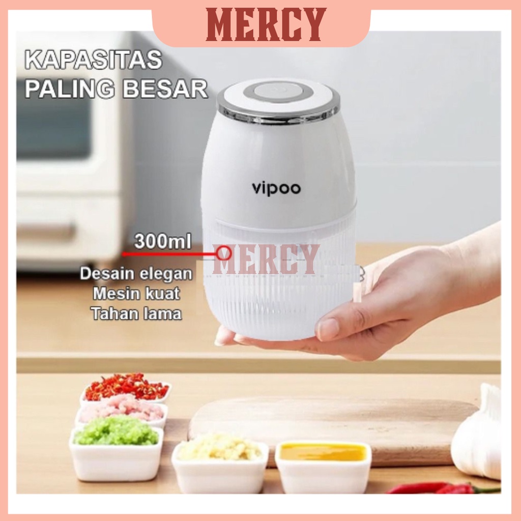 Blender Portabel Elektrik Tanpa Kabel / Mini Chopper 300 ml blender mini penggiling bumbu dan daging VIPOO V-3022