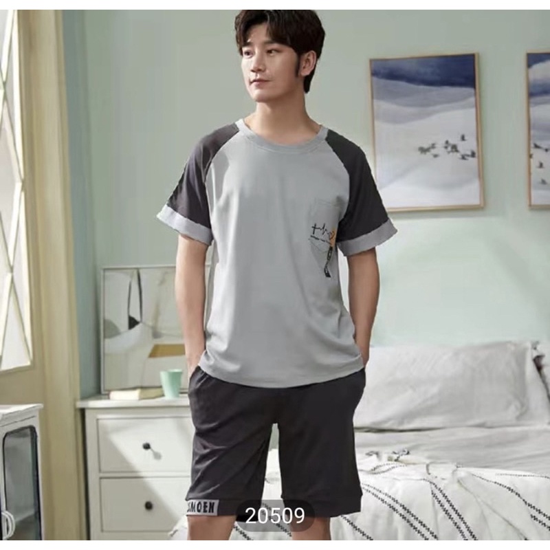 PIYAMA PRIA SPANDEX IMPORT BAJU TIDUR COWOK SETELAN CELANA PENDEK KAOS PREMIUM SIZE KOREAN STYLE