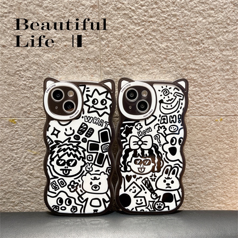 Soft Case Casing Compatible for iPhone 14 13 12 11 Pro Max X Xr Xs Max Se 2020 iPhone 6 7 8 Plus Funny Cartoon Cat Ear Graffiti Four-corner Shatter-resistant Clear Phone Case Anti-fall silicone Protective soft shell